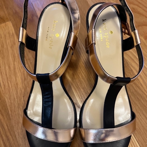 kate spade Shoes - Kate spade Asha sandals gold and black T-strap